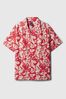Red Floral Linen Cotton Short Sleeve Shirt