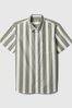 Green Stripe Standard Fit Stretch Poplin Short Sleeve Shirt