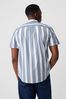 Blue Stripe Standard Fit Stretch Poplin Short Sleeve Shirt