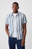 Blue Stripe Standard Fit Stretch Poplin Short Sleeve Shirt