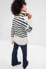 White/Navy Relaxed Stripe Turtle Neck Tunic Jumper