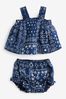Blue Linen-Cotton Two-Piece Outfit Set