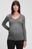 Grey Maternity Modern Long Sleve V-Neck T-Shirt