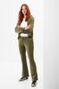 Green Mid Rise Velour Flare Trousers