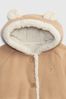 Brown Sherpa Lined Button-Up Baby Pramsuit