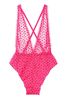 Victoria's Secret Forever Pink Flocked Heart Halter Neck Bodysuit