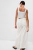 White Linen Blend Pleated Trousers
