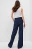 Navy Blue Linen Blend Pleated Trousers