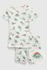 Green & White Dinosaur Print Short Sleeve Pyjama Shorts Set