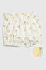 White and Yellow Lemon Print Ruffle Hem Cotton Shorts - Baby