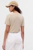Cream Linen Blend Scoop Neck Short Sleeve T-Shirt
