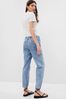 Light Wash Blue High Waisted Ripped Pull On Mom Jeans