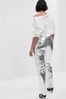 Silver High-Waisted Faux Leather Straight Jeans