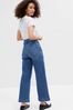 Mid Wash Blue High Waisted Wide Leg Cropped Jeans