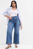 Mid Wash Blue High Waisted Wide Leg Cropped Jeans