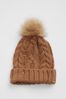 Brown Cable Knit Pom Beanie
