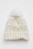Beige Cable Knit Pom Beanie