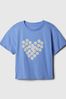 Blue Flower Heart Graphic Short Sleeve Crew Neck T-Shirt (4-13yrs)