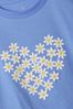 Blue Flower Heart Graphic Short Sleeve Crew Neck T-Shirt (4-13yrs)