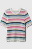 Cream Stripe Crochet Short Sleeve Knit T-Shirt