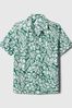 Green Floral Short Sleeve Linen Cotton Shirt (4-13yrs)