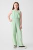 Green Linen Cotton Sleevless Jumpsuit (4-13yrs)