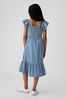 Medium Wash Cotton Smocked Flutter Sleeve Midi Dress (4-13yrs)