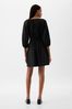 Black Linen Cotton Long Sleeve Shirred Waist Mini Dress