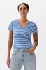 Blue Stripe Favourite Short Sleeve V Neck Print T-Shirt