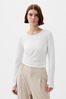 White Breathe Ruched Cropped Long Sleeve Crew Neck T-Shirt