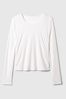 White Breathe Ruched Cropped Long Sleeve Crew Neck T-Shirt