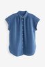 Blue Crinkle Cotton Short Sleeve Shirt