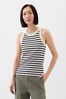 White and Black Ribbed Stripe High Neck Tank Top