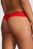 Victoria's Secret PINK Pin Up Red Lace Trim Rib Thong Knickers