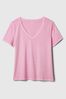 Pink Organic Cotton Vintage Short Sleeve V Neck T-Shirt