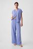 Shirting Blue Crinkle Cotton Wide Leg Pull On Pyjama Trousers