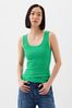 Green Ribbed Scoop Neck Thick Strap Vest