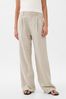 Beige & White Stripe High Waisted Linen Cotton Trousers