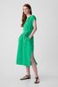Green Crinkle Cotton Belted Midi Shirt Dress