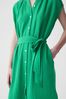 Green Crinkle Cotton Belted Midi Shirt Dress