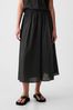 Black Crinkle Pull On Midi Skirt