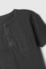 Black Vintage Henley Short Sleeve Crew Neck T-Shirt (4-13yrs)