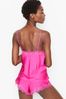 Victoria's Secret Fluorescent Pink Satin Lace Up Back Cami Set