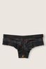Victoria's Secret PINK Pure Black Retro Flowers Lace Logo Thong Knickers