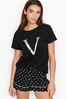Victoria's Secret Black White Dot Cotton T-Shirt Short Pyjamas