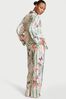 Victoria's Secret Striped Floral Fauna White Satin Long Pyjamas