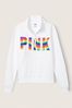 Victoria's Secret PINK Optic White Rainbow Logo Everyday Lounge Perfect QuarterZip Fleece