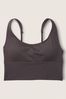 Victoria's Secret PINK Dark Charcoal Brown Seamless Lightly Lined Low Impact Sport Crop Top