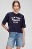 navy blue New York Pioneer Club 100% Organic Cotton Graphic T-Shirt