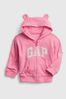 Pink Logo Zip Up Bear Ear Hoodie - Baby